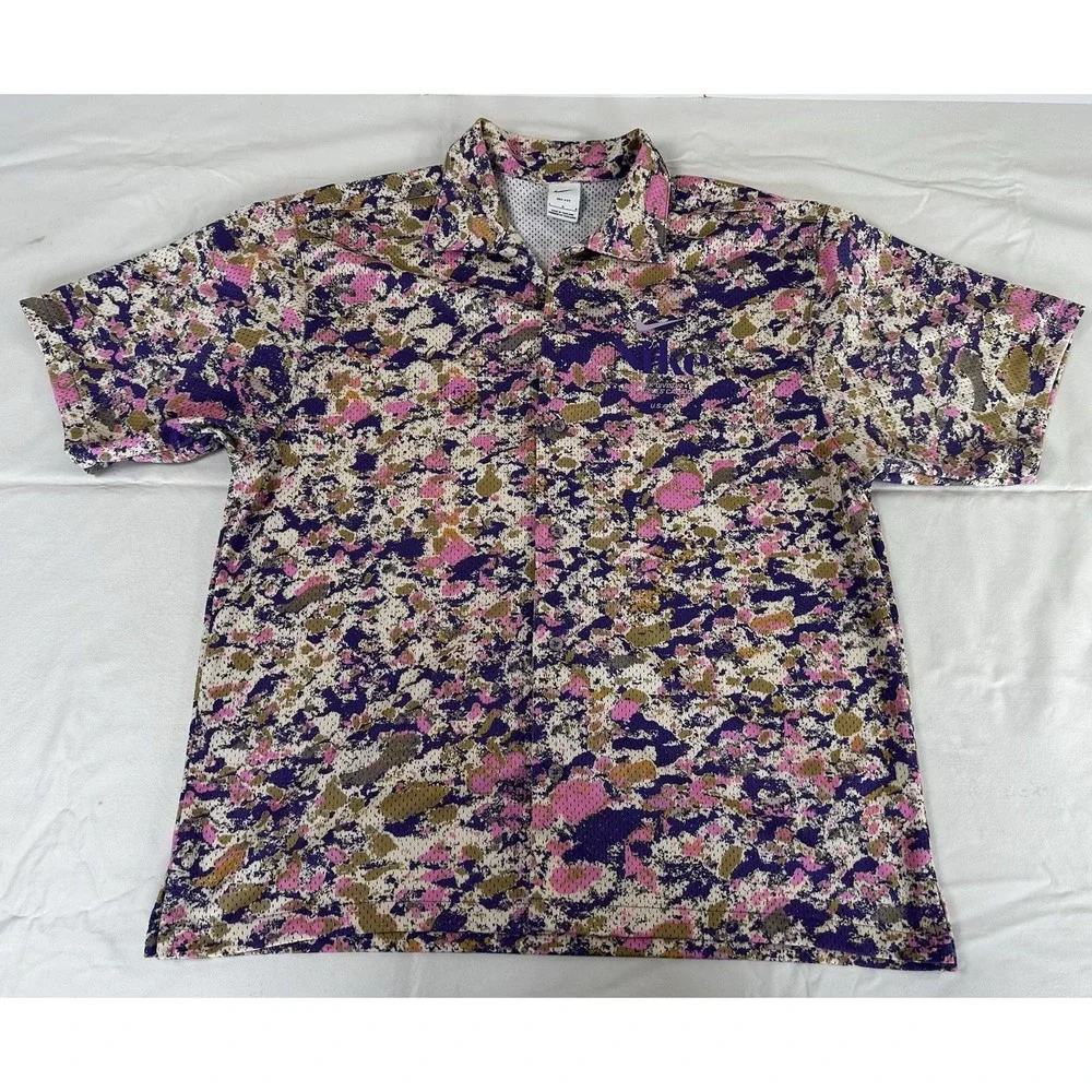 Nike Shirt Trek Division Men's Large Psychic Purple Mesh Hawaiian Button Dri Fit - Picture 4 of 10